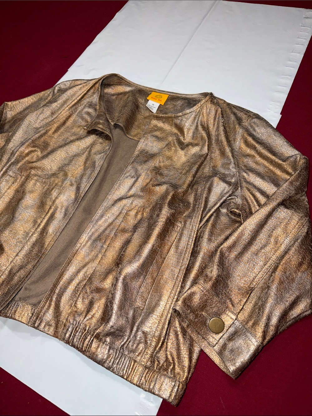 Ruby Rd metallic gold silver jacket open front 3/4 sleeves size 12 large pockets